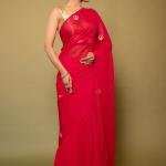 Magenta Pure Chiffon Saree | Real Silver Sequin & Butta Work | Jaipurio Designer Collection